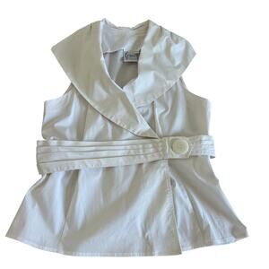 Finley White Sleeveless Belted Exaggerated Collar Blouse Wrap Top Womens Large